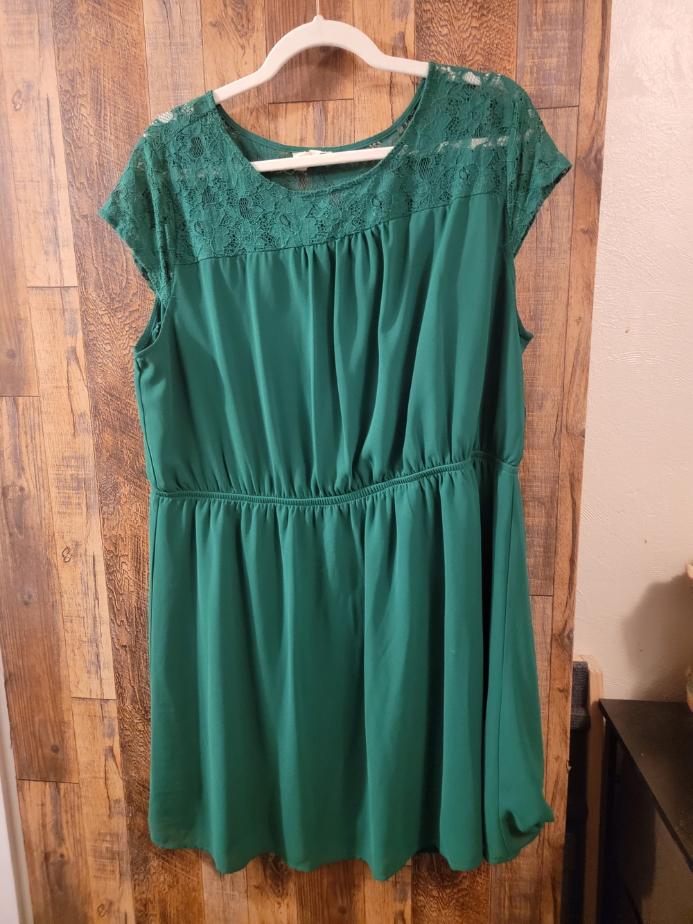 one clothing Emerald Green Lace Yoke Mini Dress